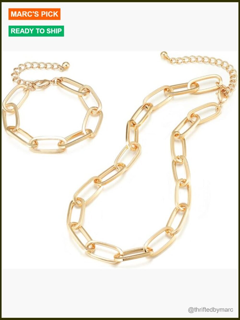14k Gold Plated Chunky Chain Link Necklace & Bracelet Set